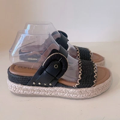 Earth Colla Plataforma Cuña Negro Tostado Nuevo Sin Etiquetas 7.5 Sandalia Plataforma Deslizante Boho Foto 1 de 4