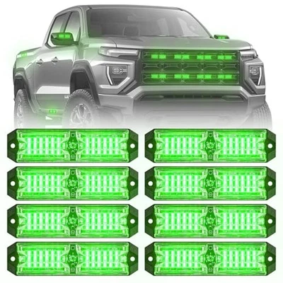 8pcs 12-LED Emergency Strobe Light Ultra Slim Grille Flashing Warning Green - Image 1 of 4