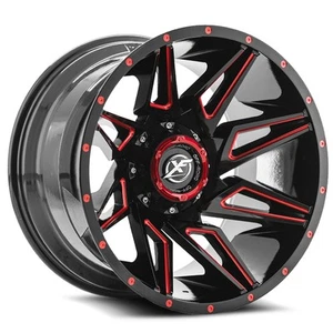 20x9 XF Off-Road XF-218 Gloss Black & Red Wheels 5x5/5x5.5 (12mm) Set of 4 - Picture 1 of 5