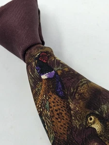 Vintage Polo Ralph Lauren 100% Seda Corbata Faisán Pájaros Gráfico Hecho a Mano en EE. UU. - Imagen 1 de 7