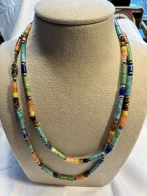 Southwest Steeling Silver Multi Stone Beads Necklace.  - Image 1 of 4