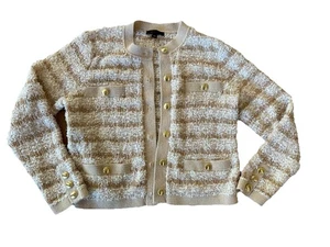NEW Ann Taylor Tweed Stitch Cardigan lady jacket gold metallic shimmer sz L - Picture 1 of 3