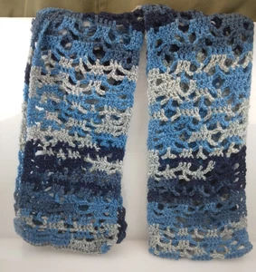 Häkelschal lang Neckwarmer 60 x 5 Zoll Handarbeit blau grau leicht - Bild 1 von 6