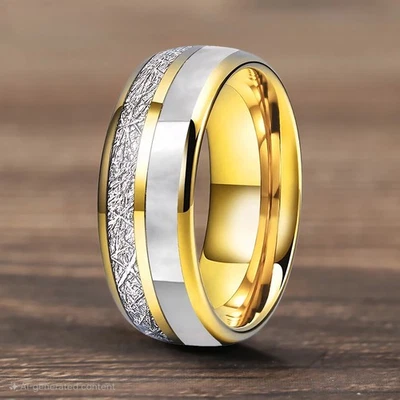 6/8MM Men Women Tungsten Carbide Ring Band Meteorite and Mother of Pearl Inlay - Image 1 of 4