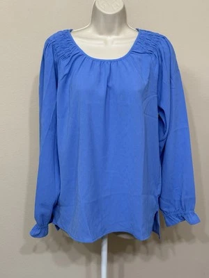 Jessica Simpson Womens Blue Textured Long Sleeves Hi-Low Hem Round Neck Blouse M - Image 1 of 4
