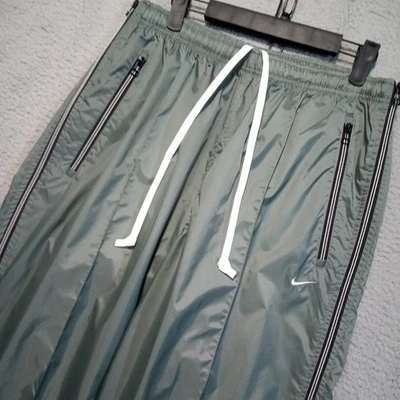 Vintage Nike Pants Mens Y2K Full Zip Away Swishy L Green Baggy Nylon Track Pants - Image 1 of 4