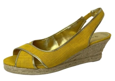Talbots Zapatos Mujer 9.5 Amarillo Lona Lexa Peep Toe Eslinga Trasera Alpargata Cuña Foto 1 de 4