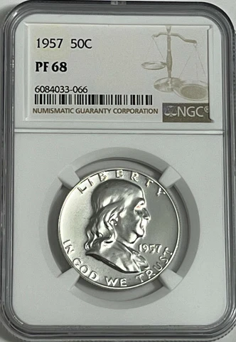 1957 NGC PF68 SILVER PROOF FRANKLIN HALF DOLLAR BRIGHT WHITE COIN 50C WHITE LB Cover