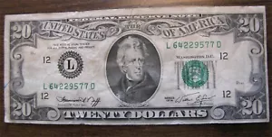 1974 $20 DOLLAR L SERIES BILL PRINT ERROR MISALIGNED & FANCY S/N L 64229577 D - Picture 1 of 4