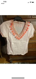 J. Crew Pink mit Fransen und Pailletten Kurzarmbluse Gr. 6 - Bild 1 von 6