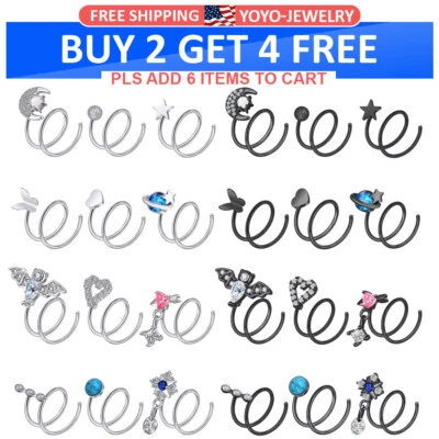 1-2pc Hoop Earrings for Single Piercing Stainless Steel Twisted Nose Rings 20G - Image 1 of 4