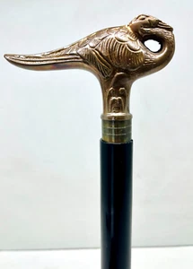 Antique Handle Hercule Poirot Swan Style Brass Walking Stick Brown Antique Cane - Picture 1 of 8