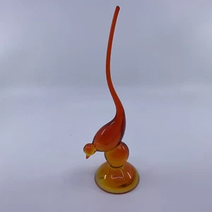 Viking Long Tail Bird Glass Figurine Amberina Persimmon Orange 9 1/2” - Picture 1 of 4
