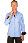 Ugholin Men's Casual Blue Cotton Long Sleeve Shirt