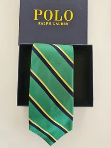 Polo by Ralph Lauren | Krawatte aus 100% reiner Seide - grün mit blauen & gelben Streifen - Bild 1 von 5