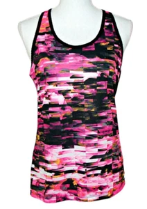 Avia Womens Small Pink Black Geo Print Racerback Tank Top Mesh Back Athletic Top - Picture 1 of 11
