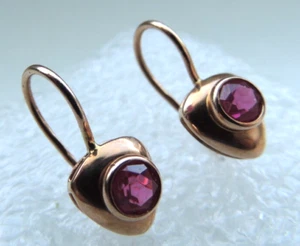 Vintage USSR 585,14k Solid Gold Earrings With Ruby 2.63gr - Picture 1 of 9