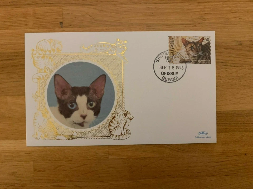 GUYANA 1996 FDC BENHAM SILK CATS CINNAMON SILVER CORNISH REX - Image 1 of 1