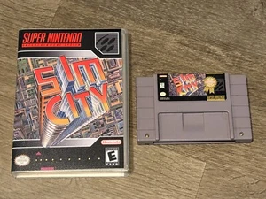 Sim City + Clam Shell Case Super Nintendo Snes Cleaned & Tested Authentic - Picture 1 of 5