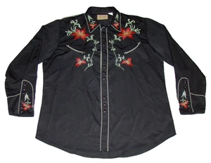 Scully Mens Size XL Pearl Snap Black Floral Western Long Sleeve Shirt - Picture 1 of 10