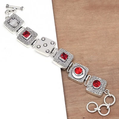 Mozambique Sterling Garnet Gemstone Bracelet Handmade 7-8" Jewelry - Image 1 of 4