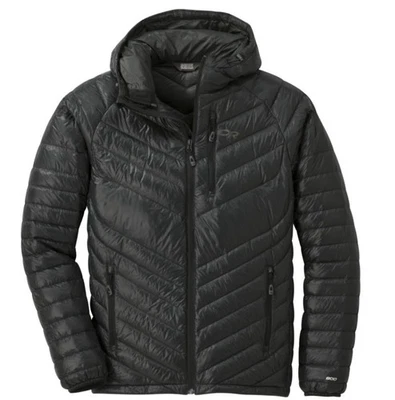 全新无标签男式户外研究照明 800 鹅连帽夹克黑色 Xl 码 — 第 1/2 张图片