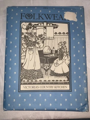 Folkwear 301 Country Kitchen Pattern Uncut Apron Pinafore Floor Cloth Cozies - Image 1 of 4