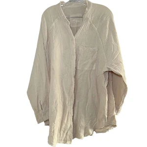 Aerie Crema Camisa Abotonada Cubrir Mujer Mediana Oversize Costal Minimal - Imagen 1 de 7