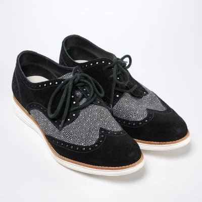 Cole Haan Lunar Grand Punta de Ala Oxford Negro Gamuza Lunares Zapatos para Mujer 9.5 Foto 1 de 4