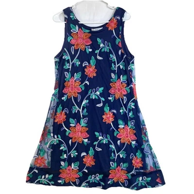 Mesh Overlay Tank Dress Womens L Petite Robbie Bee All Over Floral Embroidered - Image 1 of 4