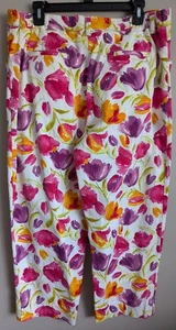 Women's 14 Floral Stretch Pants- Easy Spirit- Bright Pink-purple-white-orange - Picture 1 of 6