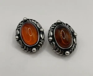 Georg Jensen 1995 Heritage Amber Clip On Earrings - Picture 1 of 9