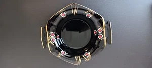 Gorgeous, Black Depression Era Hand Painted Floral Design Nut/Candy Dish - Picture 1 of 2
