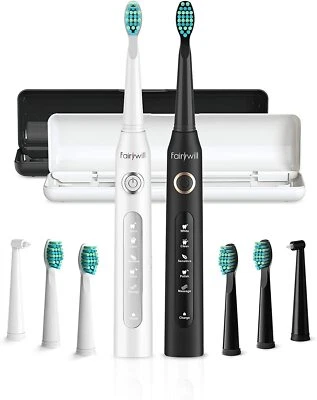 Fairywill D7 / FW-507 Elektrische Zahnbürsten Doppelpack + 8 Bürstenköpfe & Etui