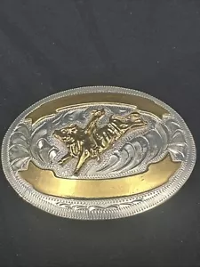 Western Rodeo Cowboy Bull Rider Ornate Award Ribbon Justin Belt Buckle - Picture 1 of 14