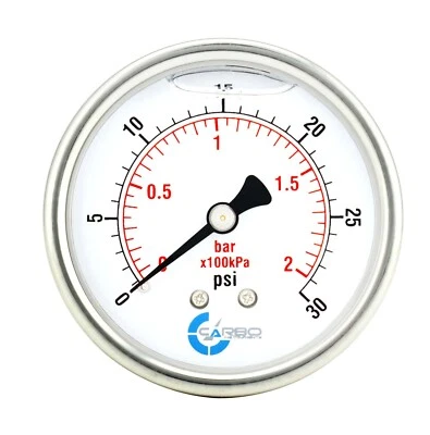 2"  Pressure Gauge, Stainless Steel Case, Liquid Filled, Back Mnt, 30 Psi - Image 1 of 4