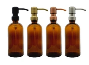 Brown Glass Soap Dispenser Bottles 300ml, Refillable Pump Lotion/Shampoo Bottle - Picture 1 of 27