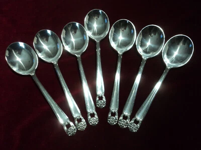 Silverplate Flatware Lot of 7 Round Cream Soup Spoons Rogers Eternally Yours - Image 1 of 4
