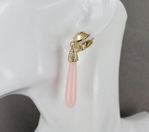 Pink Gold Clip On earrings plastic oval gem pendant clips lightweight 2.5" long - Picture 1 of 8