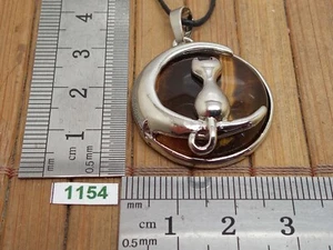 Pendentif chat lune OEIL DE TIGRE + cordon reglable - lithotherapie reiki - Picture 1 of 3