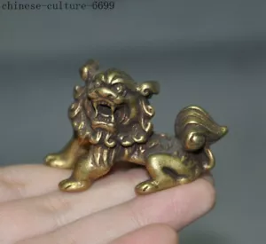 old Chinese bronze wealth animal Foo Fu Dogs Lion Lions Beast amulet Pendant - Picture 1 of 7