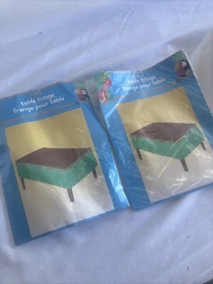 2x Table Skirt 12" Fringe Hibiscus Hawaiian Tiki Beach Luau Theme Party Decor - Image 1 of 4