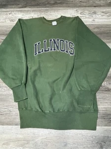 Vintage 90's Champion Reverse Weave Green Illinois Illini Sweatshirt Sweater 2XL - Picture 1 of 5