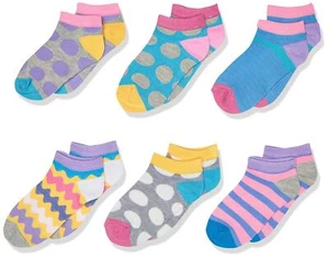 Little Girl's Dots/stripes Low Cut Socks 6 Pair Pack Sockshosiery Multi Medium - Picture 1 of 4