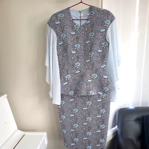 Carla Zampatti 10 Evening/Cocktail Party Dress with Peplum Light Blue/Gold - Picture 1 of 16