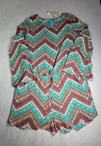 Roper Genuine Rayon/Nylon Aztec Chevron Romper L Sleeve Multi Color Nice Western - Picture 1 of 9