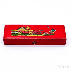 Vintage Griffelkasten Griffelbox Stiftekasten Stiftebox aus Holz Rot | 7 x 21 cm - Bild 1 von 24