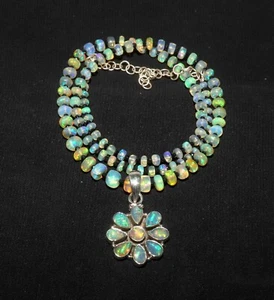 Natural Ethiopian opal pendant in silver white opal gemstone necklace opal beads - Picture 1 of 11