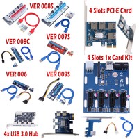 4 Slots PCI-E Riser Card 1x to 16x USB3.0 VER 007S 008S 009S Mining Board Lot