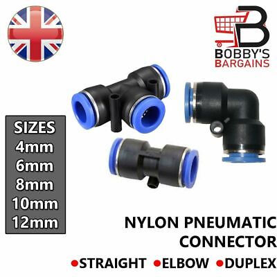 Nylon Pneumatic Straight Hose Tube Inline Push Fit Connector Air Line Airline • 1.12£